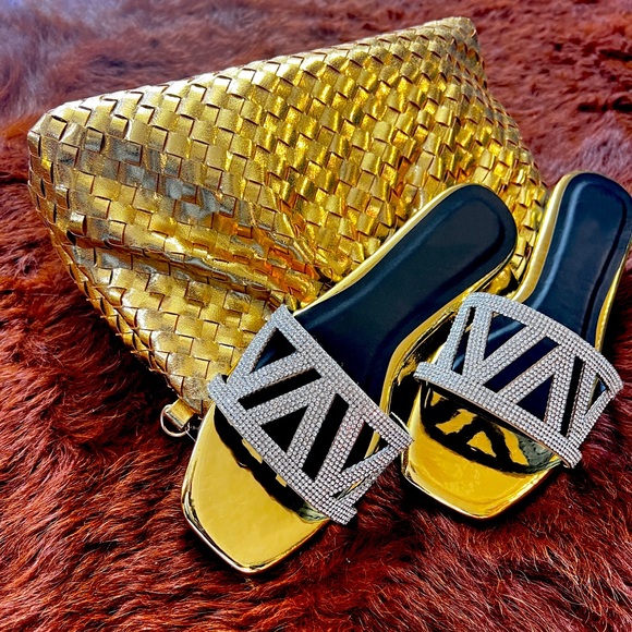 Metallic Gold Rhinestone Sandals - Picture 2 of 3